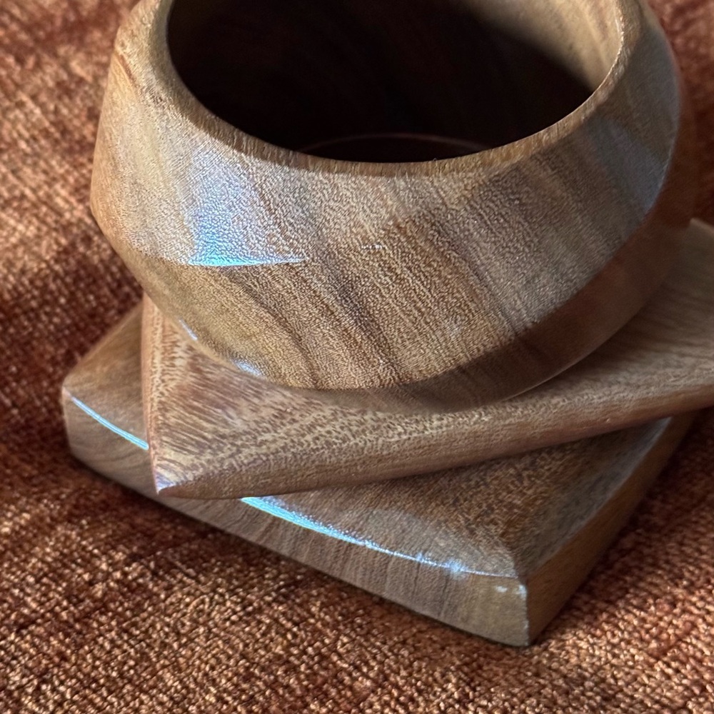 Sassy Jones Brown Wood Bangle and Geometric Wood Bracelet Set - Picture 2 of 4